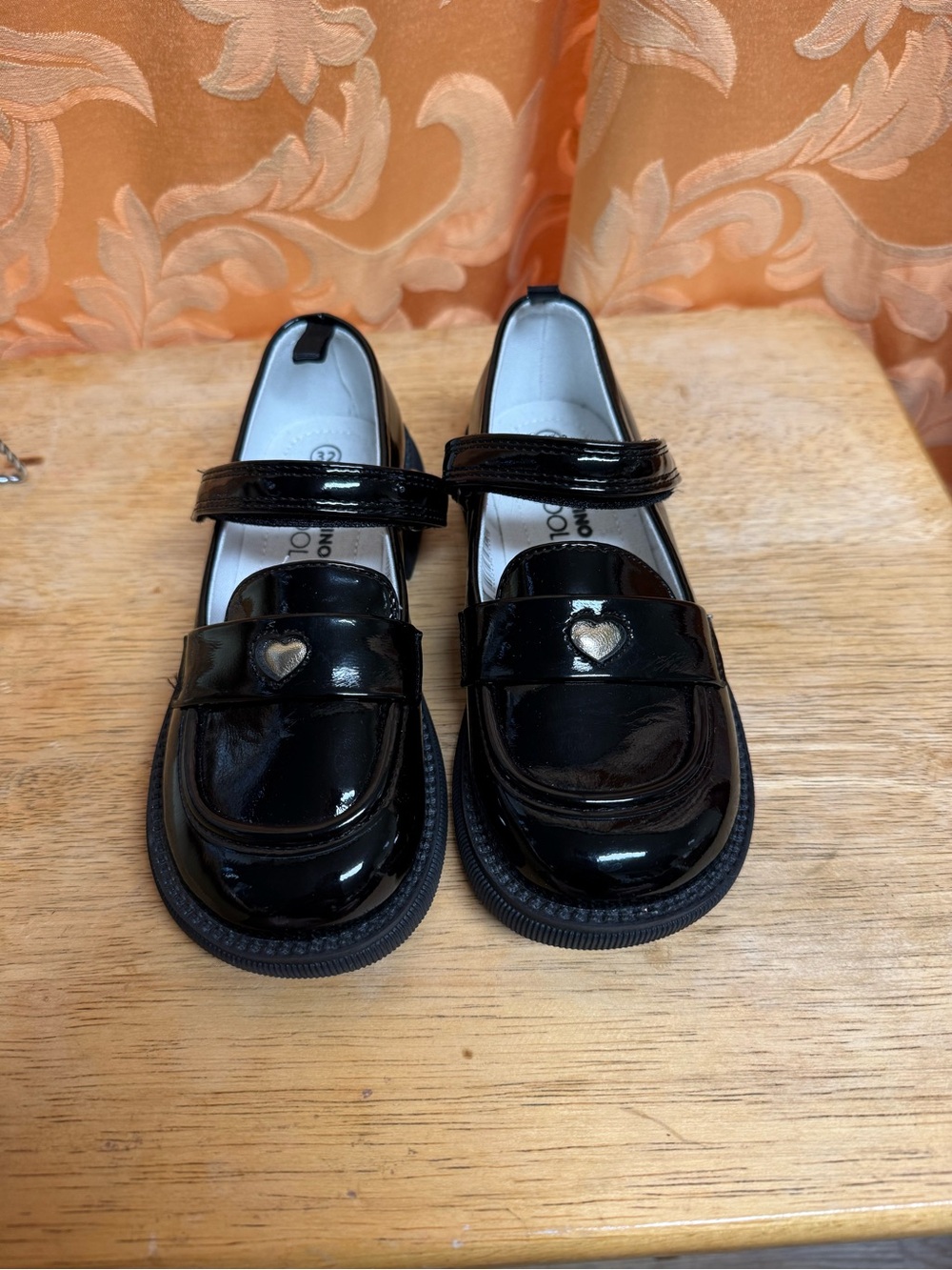 Children's Black Patent Mary Jane Loafers with Heart Accent